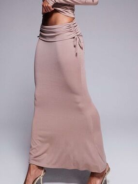 ASOS Ruched Drawstring Maxi Skirt in Dusty Mink Size Small